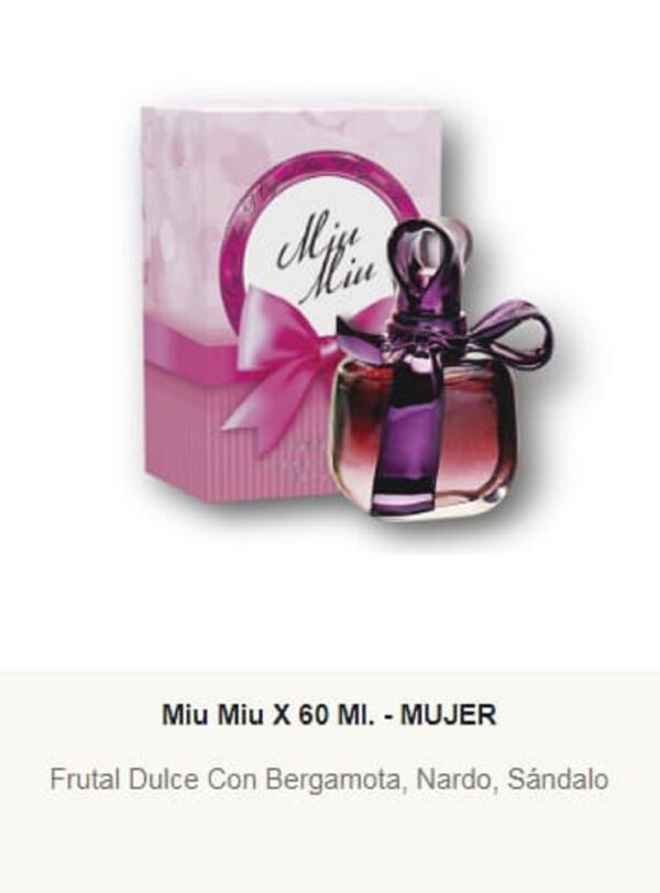 F08  Yves D´Orgeval Parfums Miu Miu Femenino 60 ml Precios Por Mayor